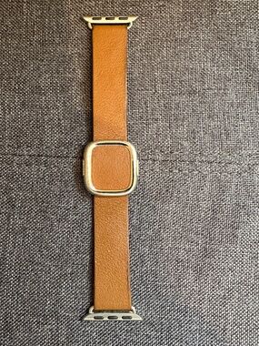 Genuine Apple Natural Leather Modern Buckle Watch Band 40mm L Saddle Brown